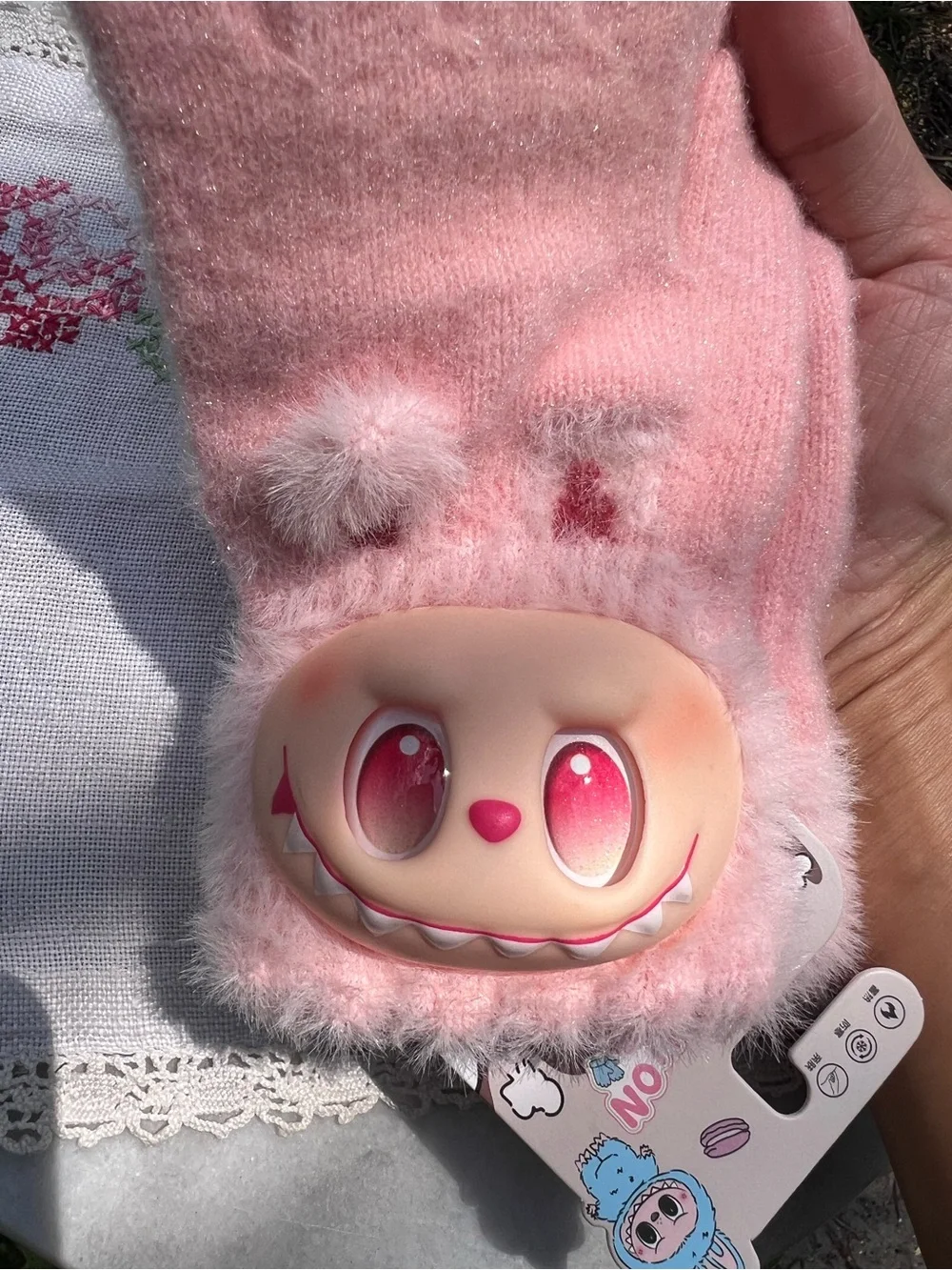 Girls’ Pink Plush Character Mittens with Fuzzy Cuffs